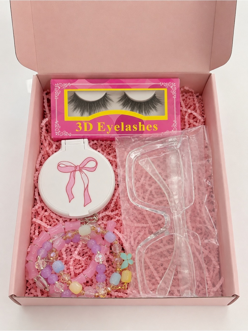 Pink Beauty & Accessories Gift Set - Lashes, Glasses, Mirror & Bracelets